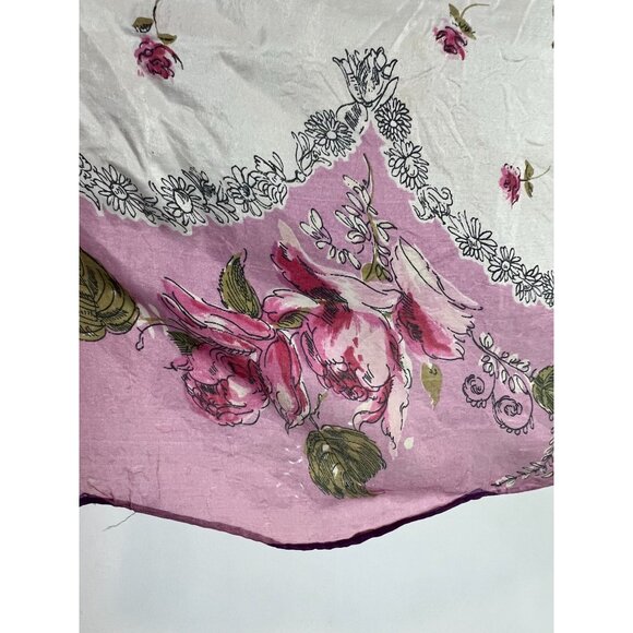 Vintage 60s Floral Handkerchief Scarf Pink & White Delicate Print - Picture 14 of 16